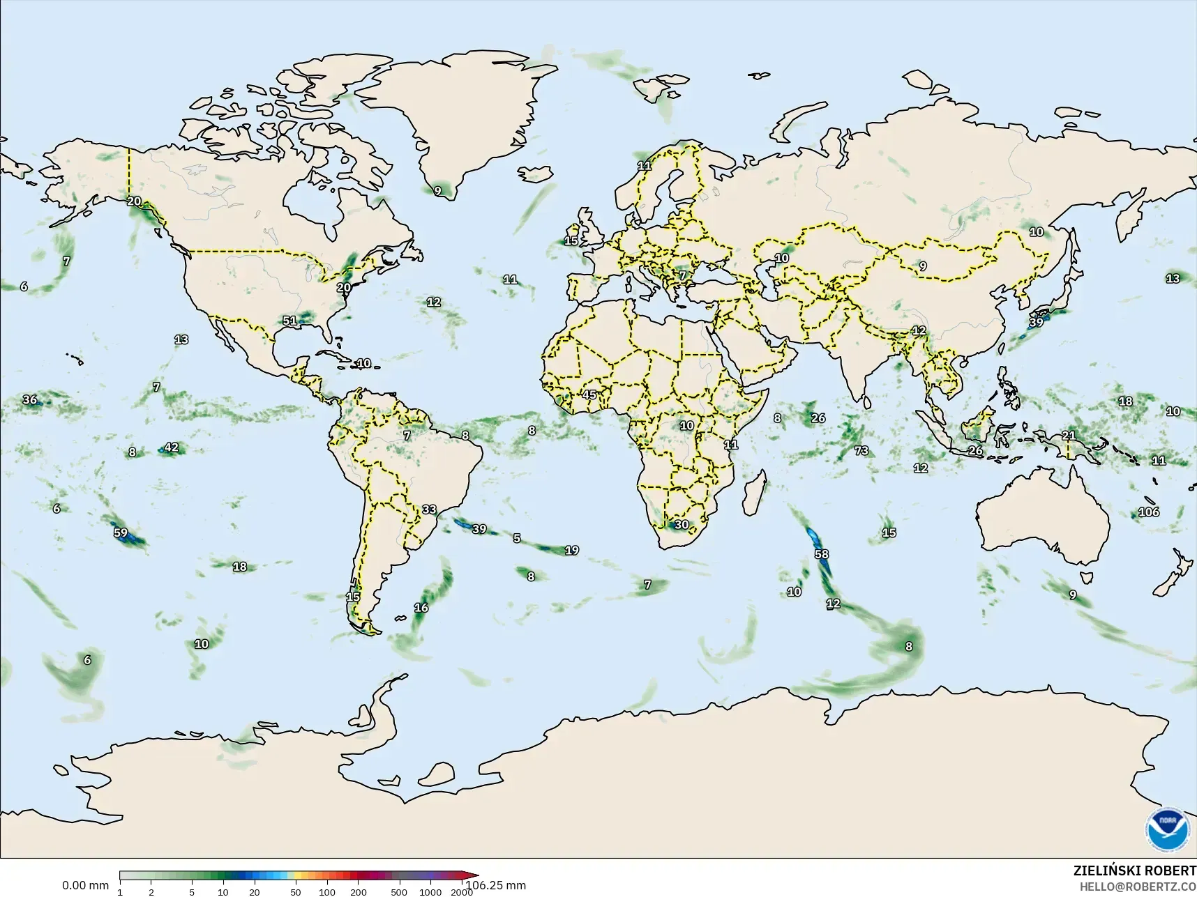 GFS modelo - Mundo, Acúmulo de precipitação
