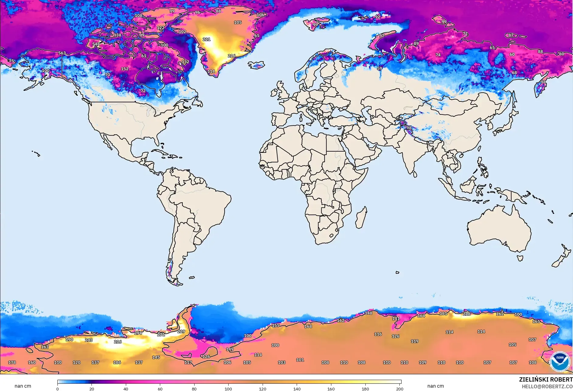 GFS modelo - Mundo, Profundidade da neve