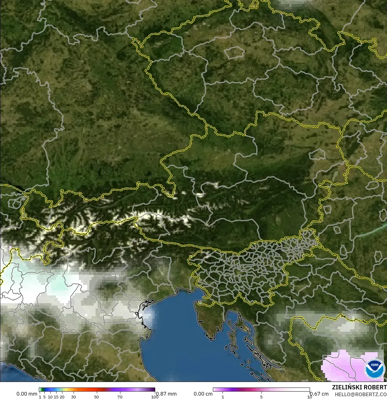 GFS modelo - Áustria, Precipitação, nuvens e pressão