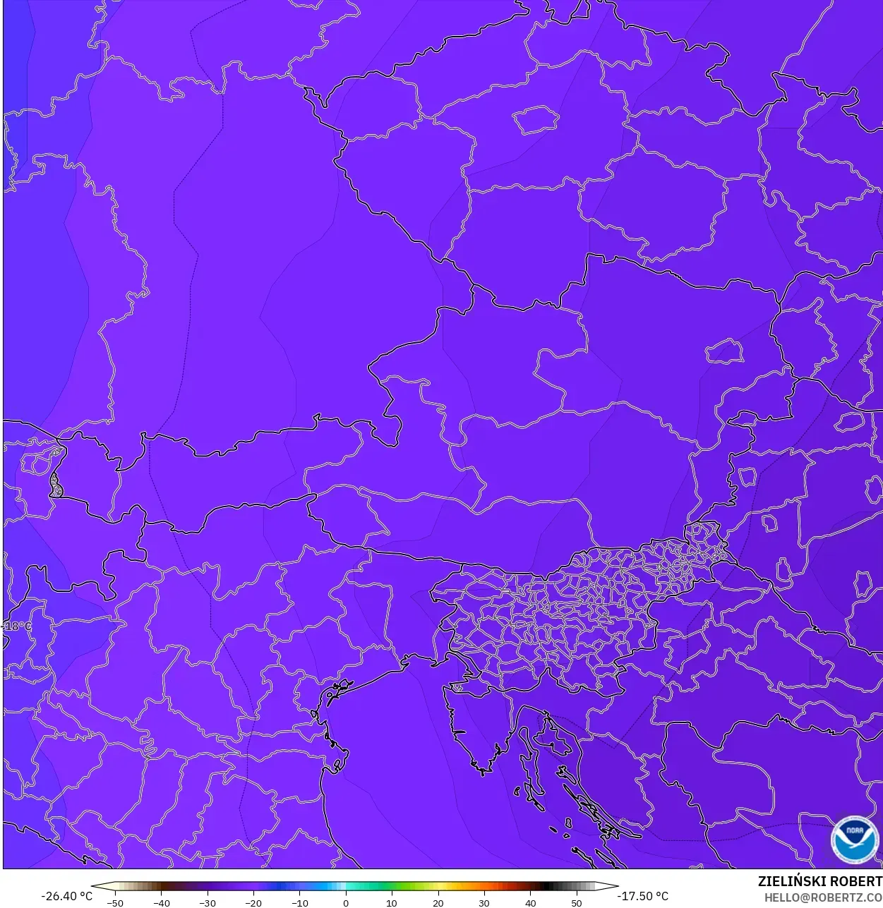 GFS modelo - Áustria, Temperatura a 500 hPa