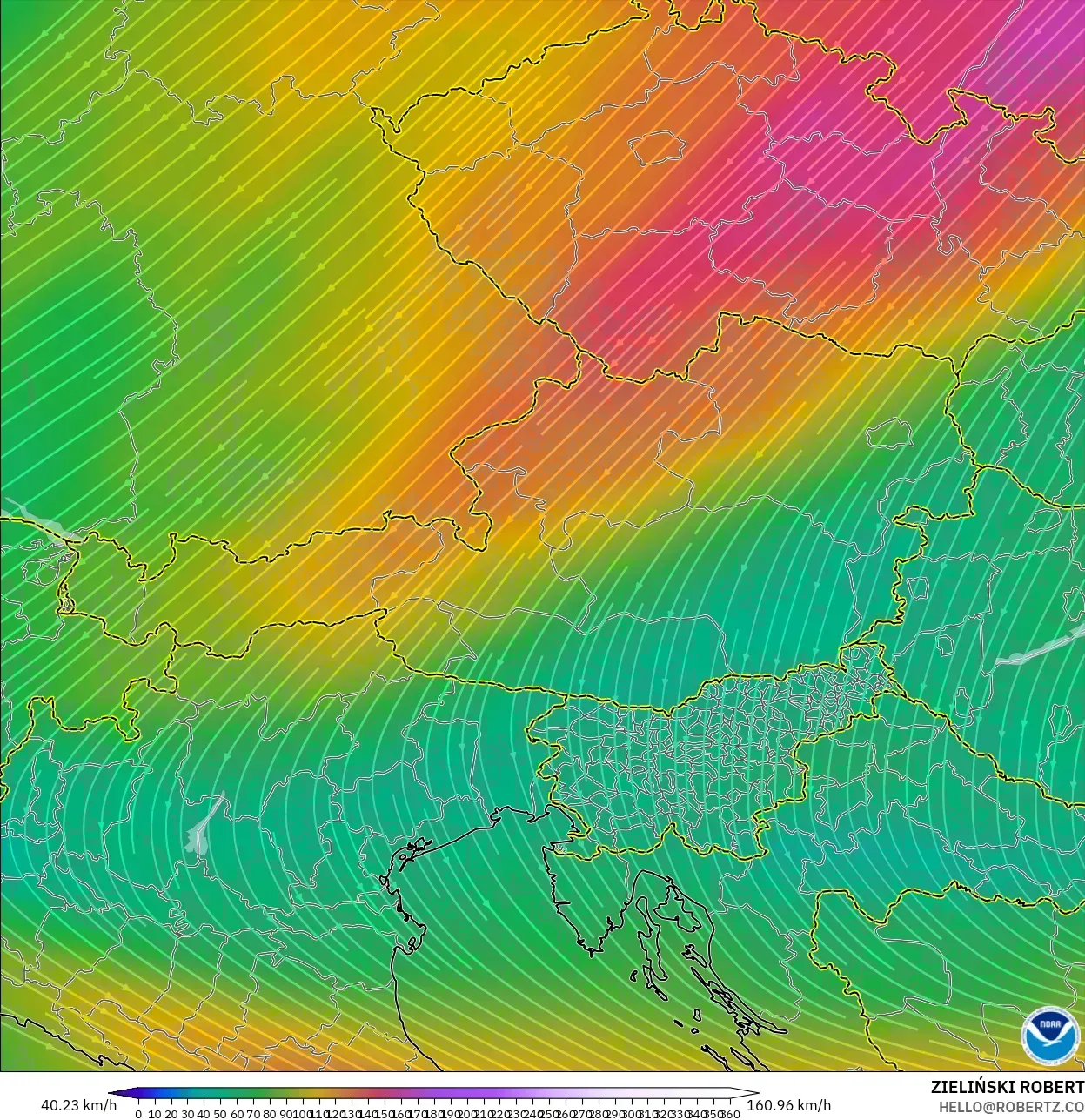 GFS modelo - Áustria, Vento a 300 hPa (corrente em jato)