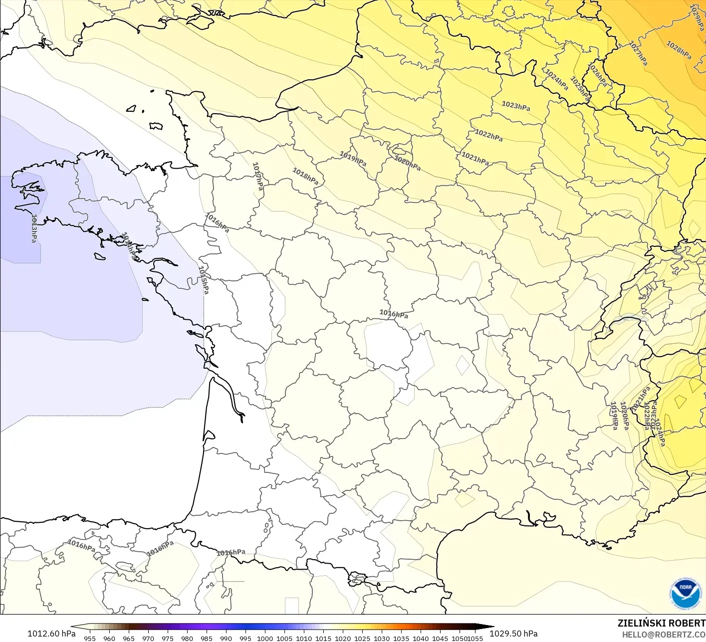 GFS modelo - França, Pressão