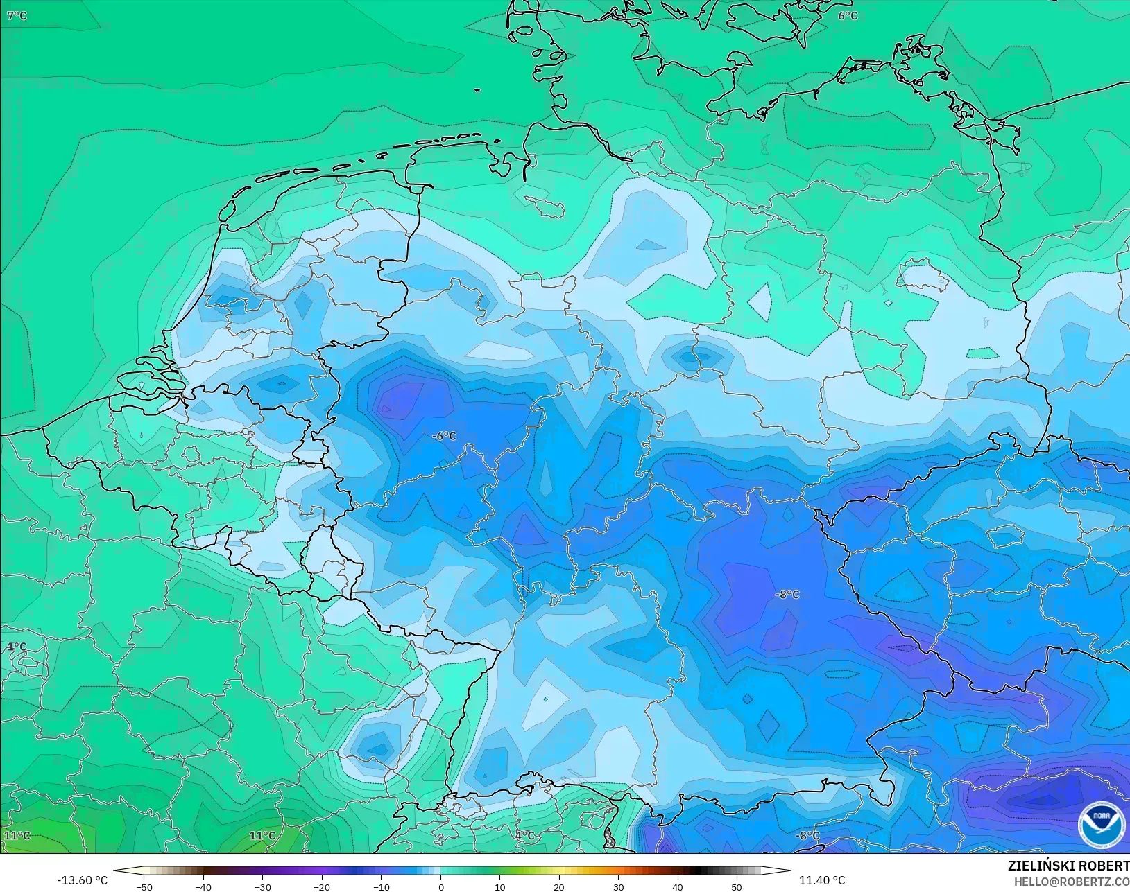 GFS modelo - Alemanha, Ponto de orvalho a 2 m