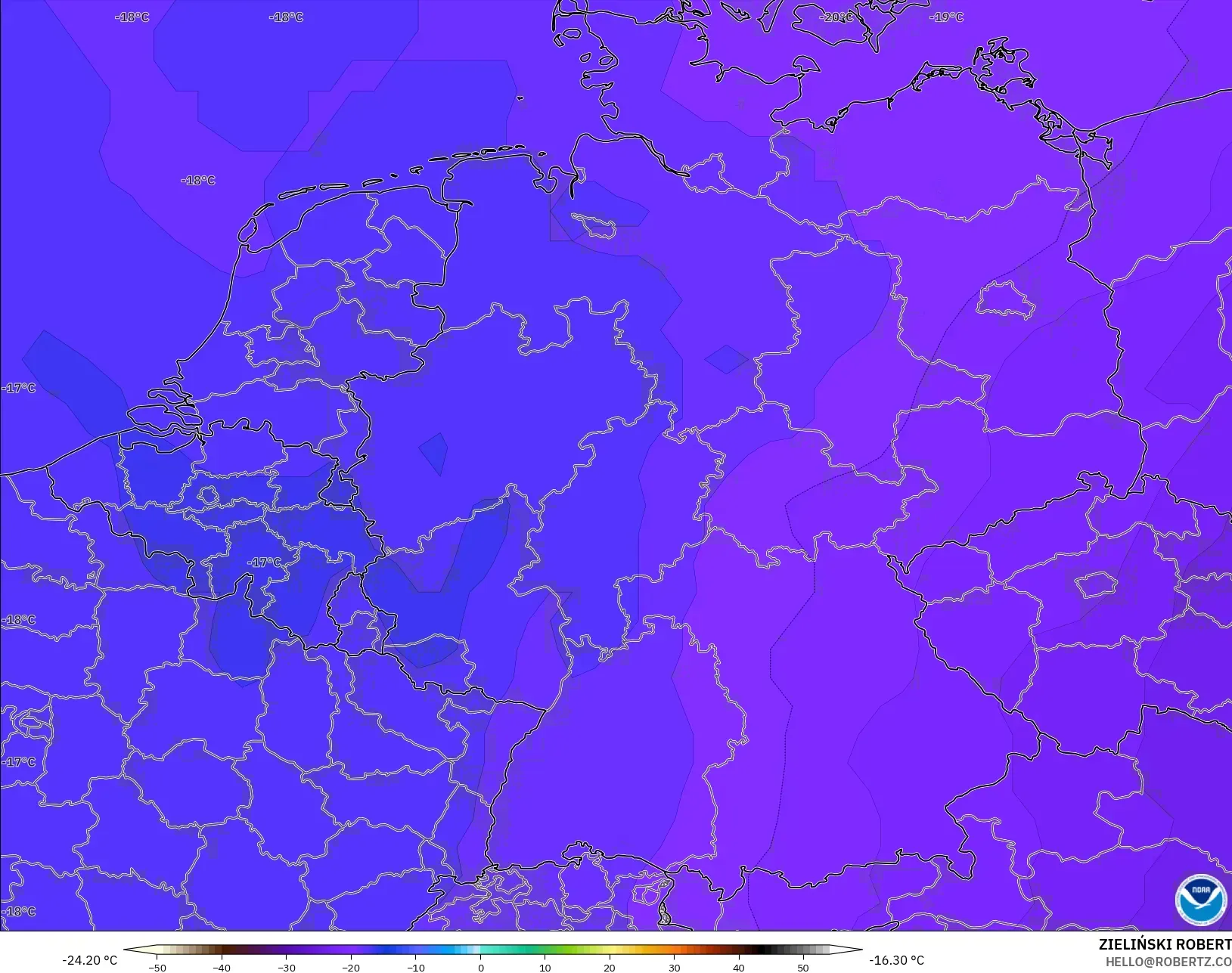 GFS modelo - Alemanha, Temperatura a 500 hPa