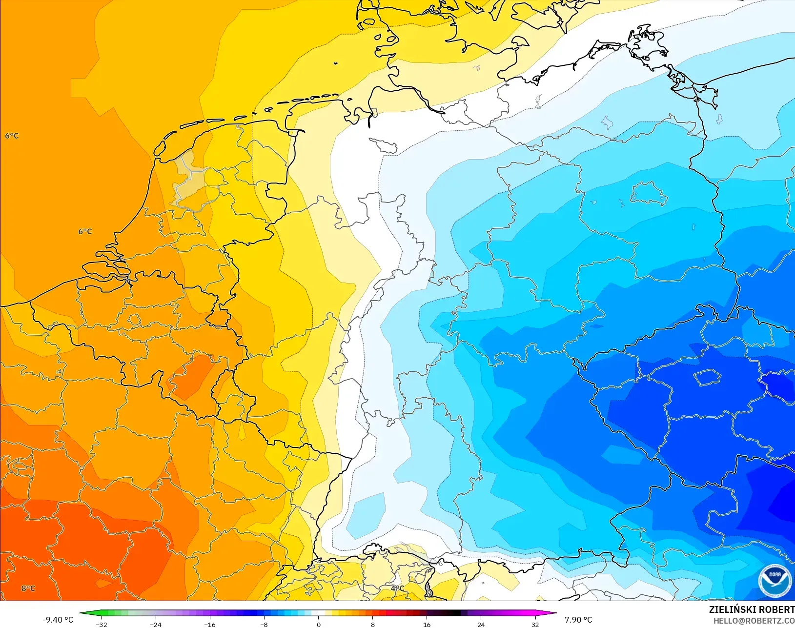 GFS modelo - Alemanha, Anomalia de temperatura a 850 hPa