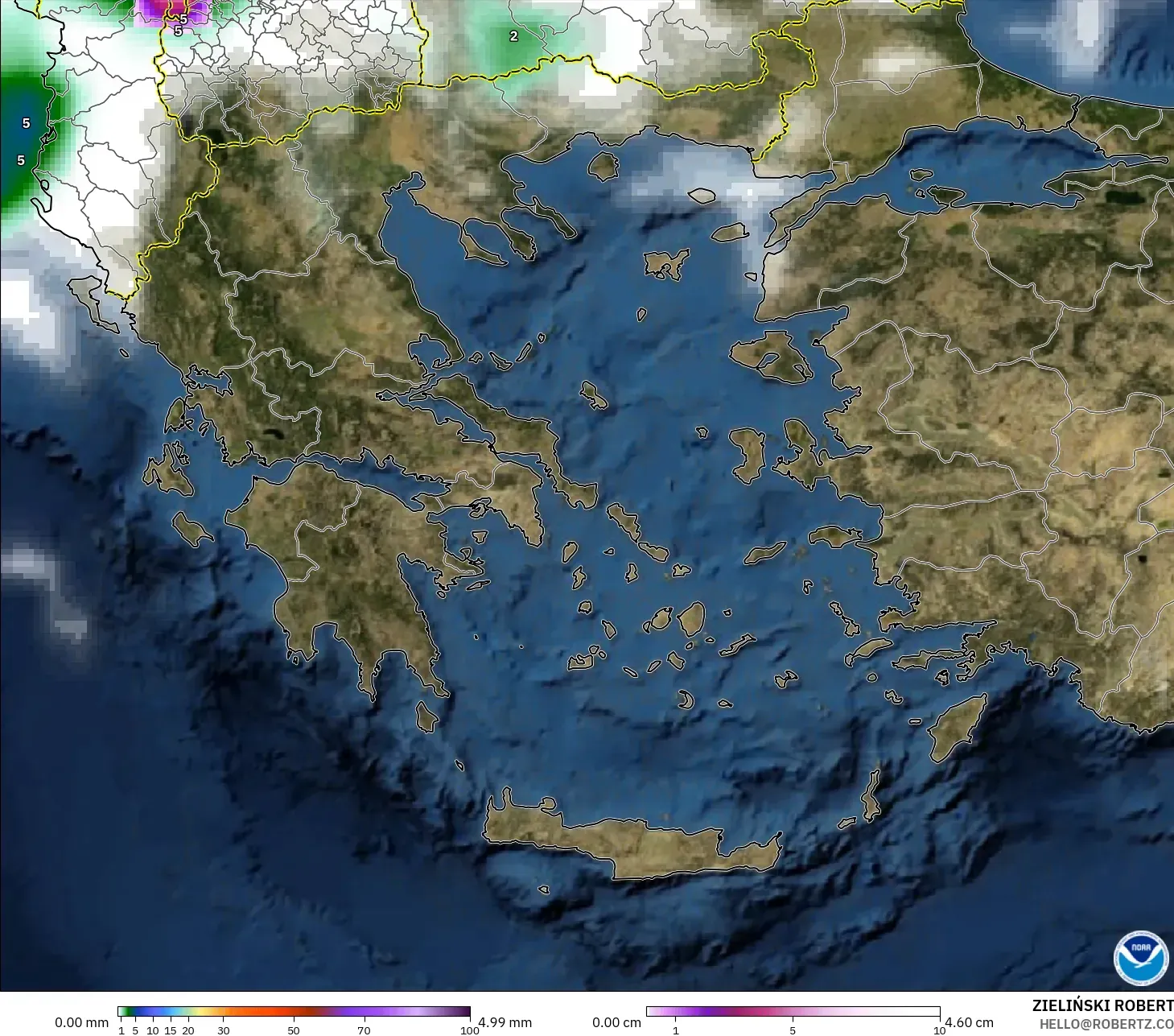 GFS modelo - Grécia, Precipitação, nuvens e pressão