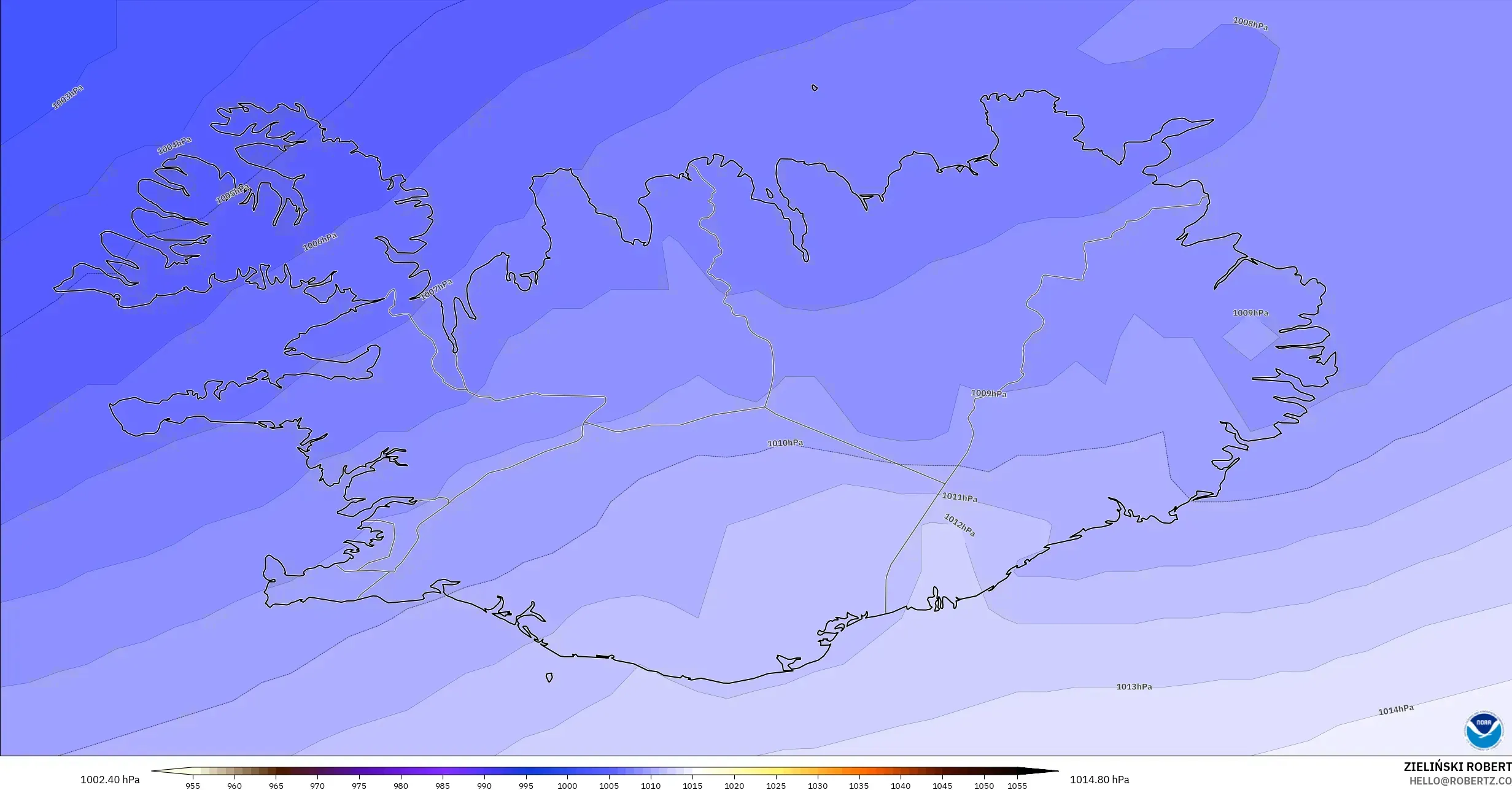 GFS modelo - Islândia, Pressão