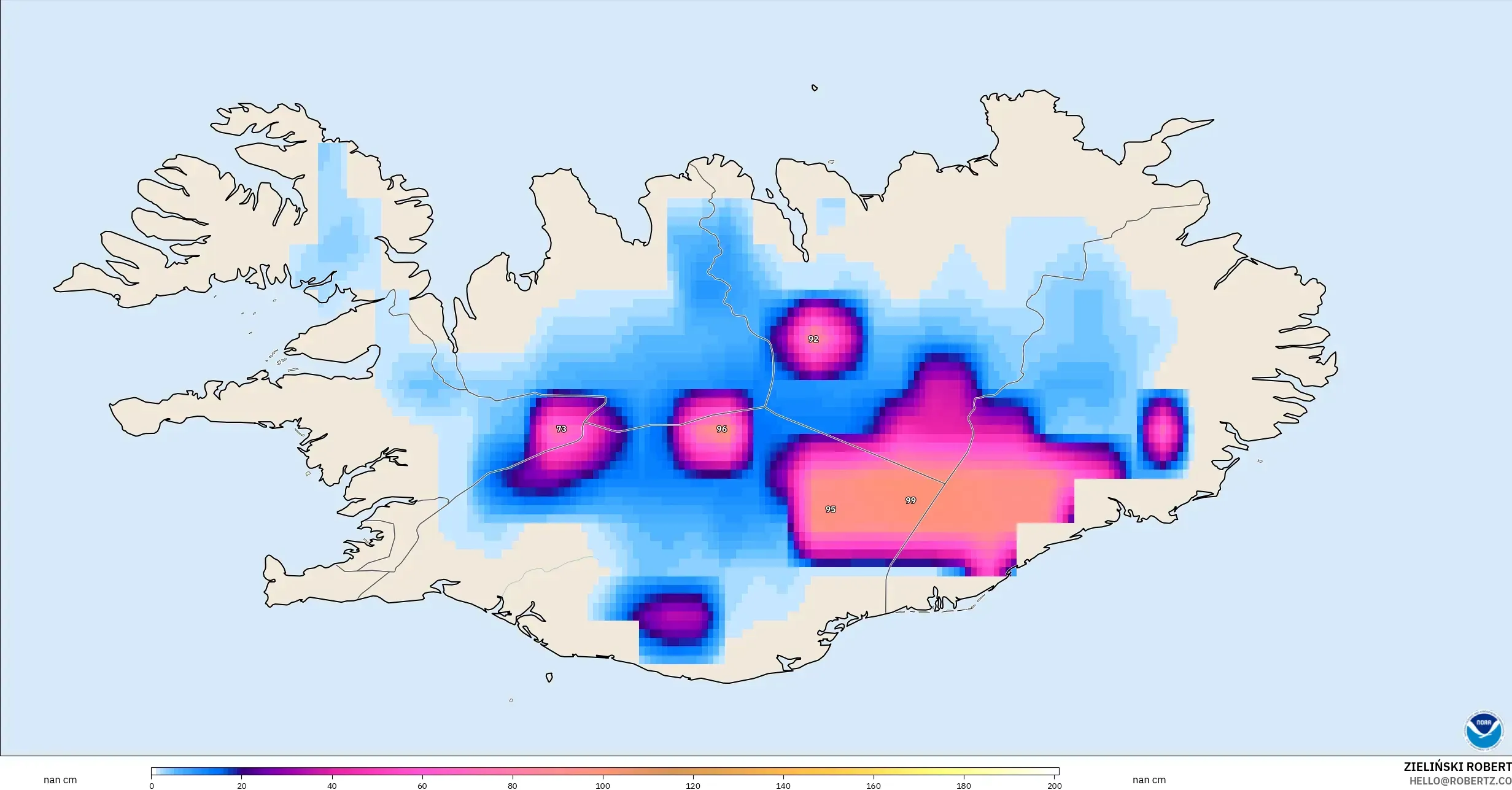 GFS modelo - Islândia, Profundidade da neve