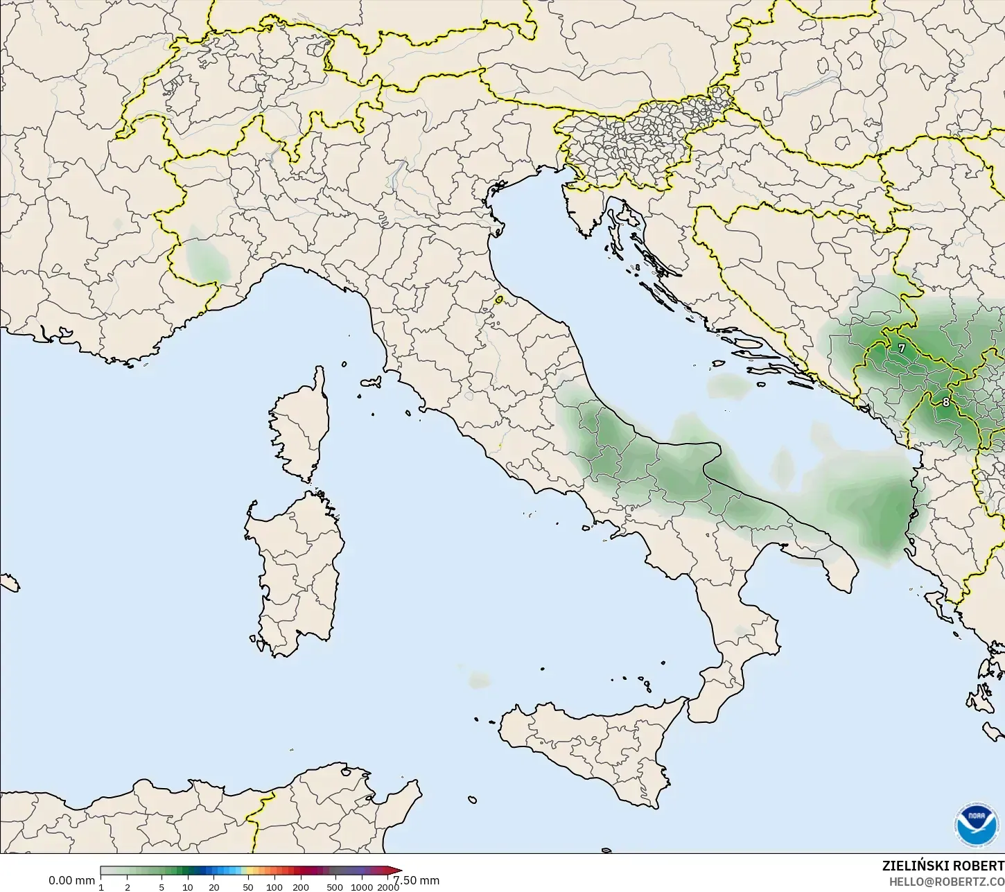 GFS modelo - Itália, Acúmulo de precipitação