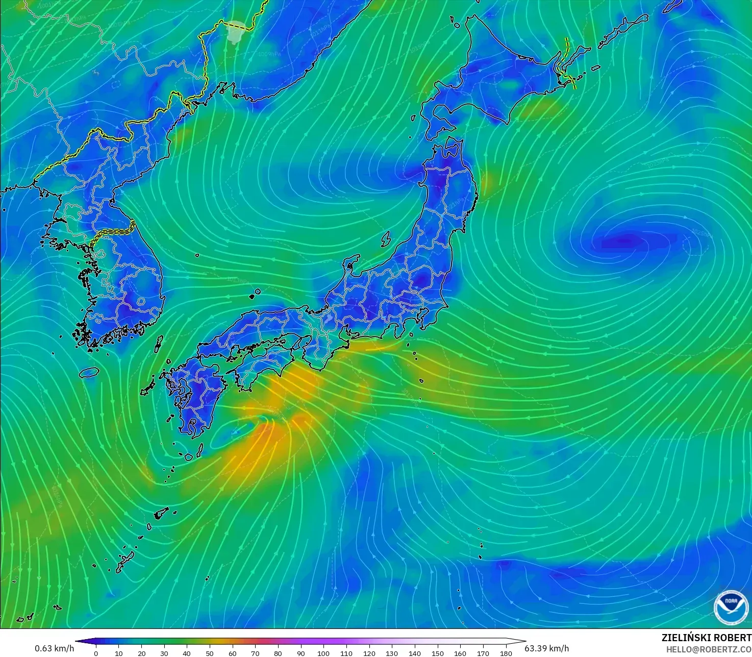 GFS modelo - Japão, Vento a 10 m