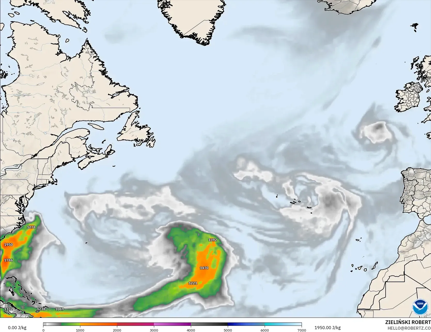 GFS modelo - Atlântico Norte, CAPE