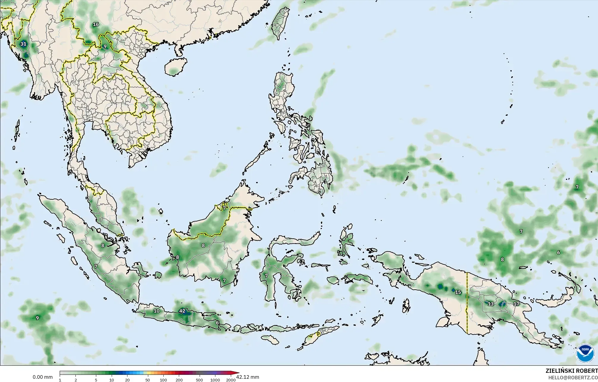 GFS modelo - Sudeste Asiático, Acúmulo de precipitação
