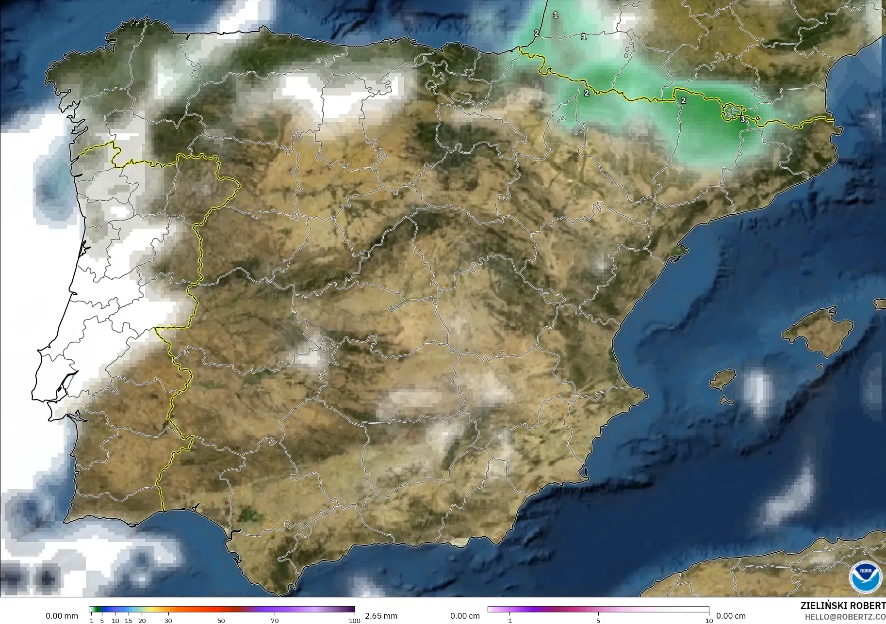GFS modelo - Espanha, Precipitação, nuvens e pressão