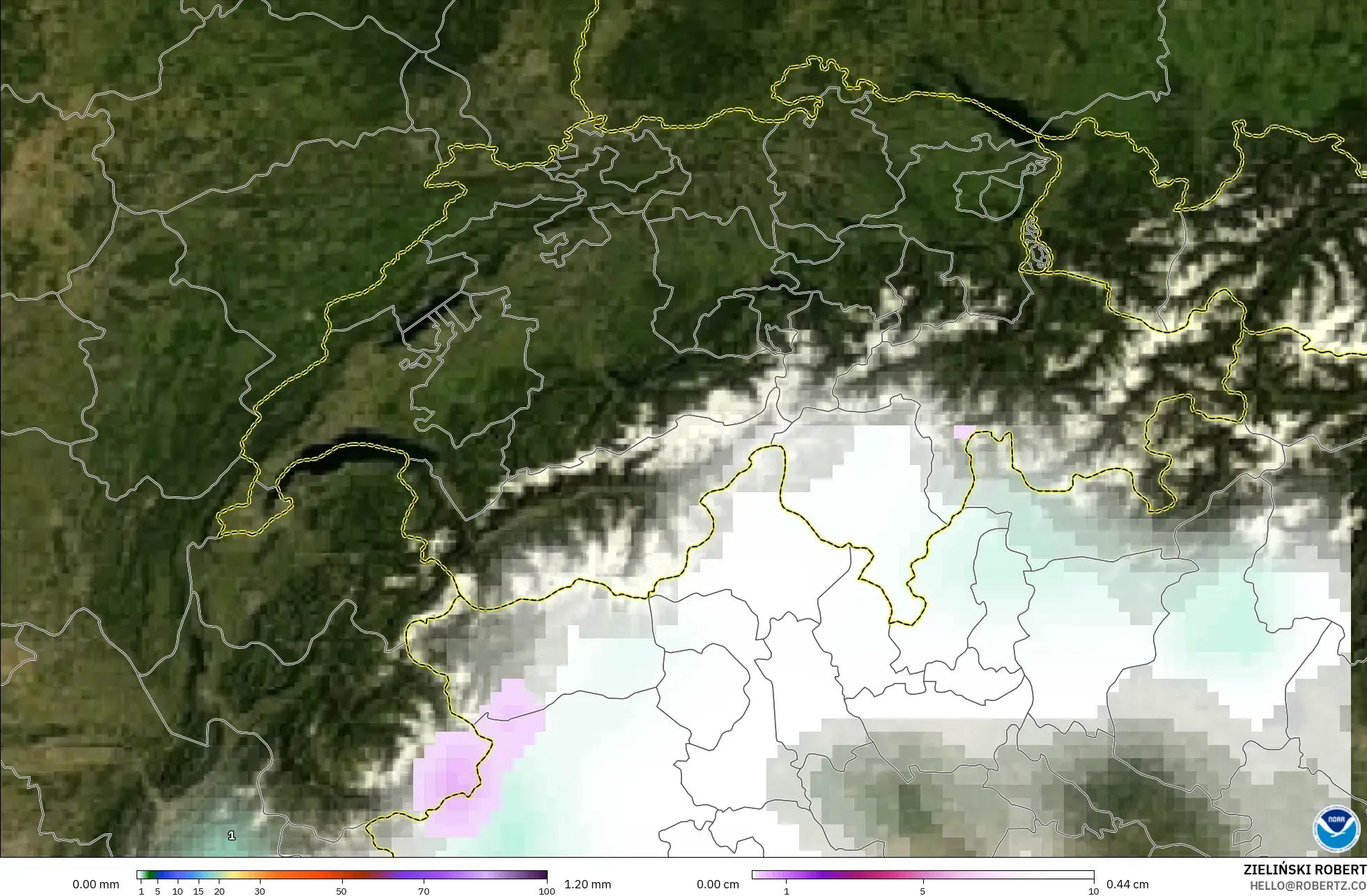 GFS modelo - Suíça, Precipitação, nuvens e pressão