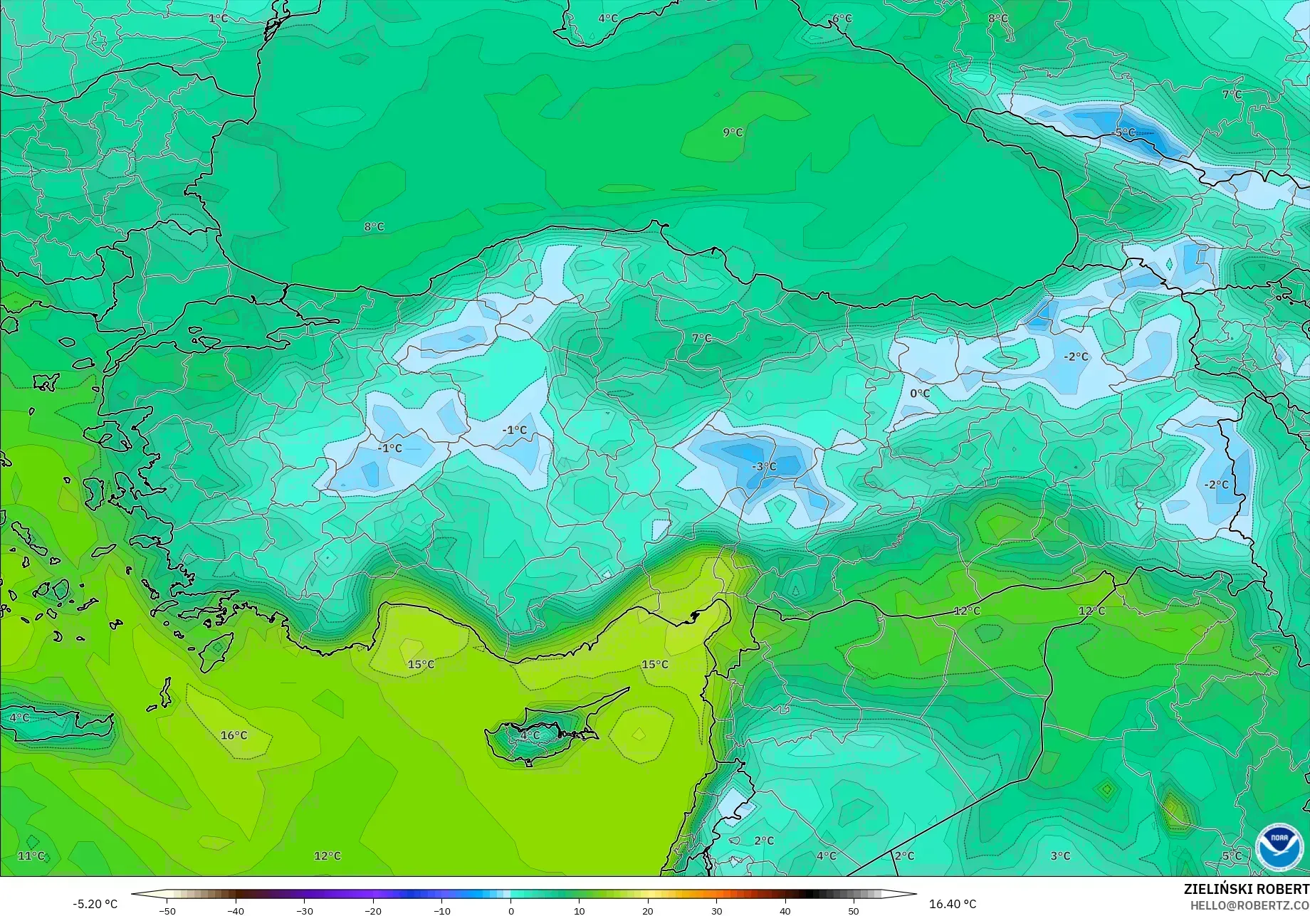 GFS modelo - Turquia, Ponto de orvalho a 2 m