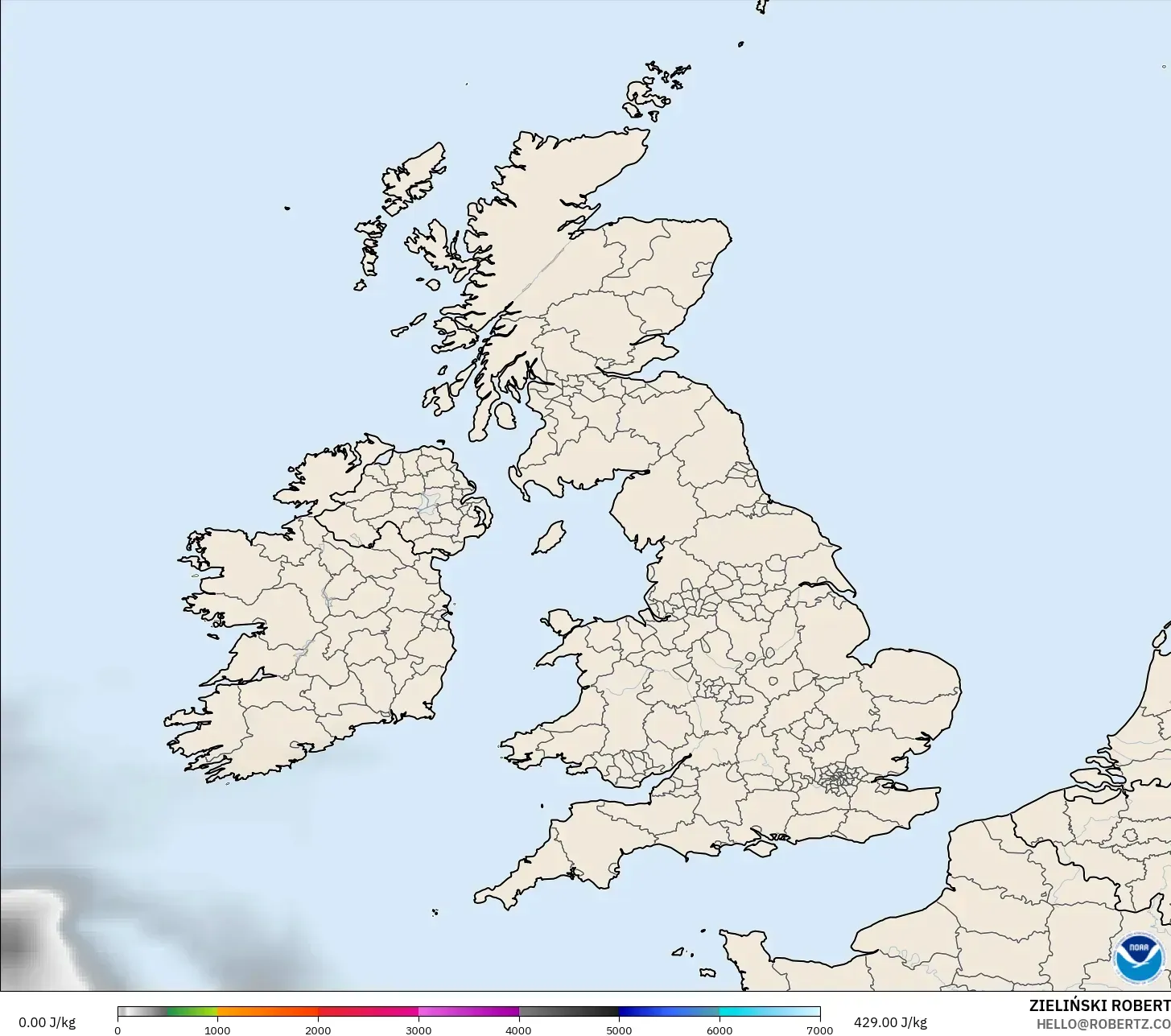 GFS modelo - Reino Unido, CAPE