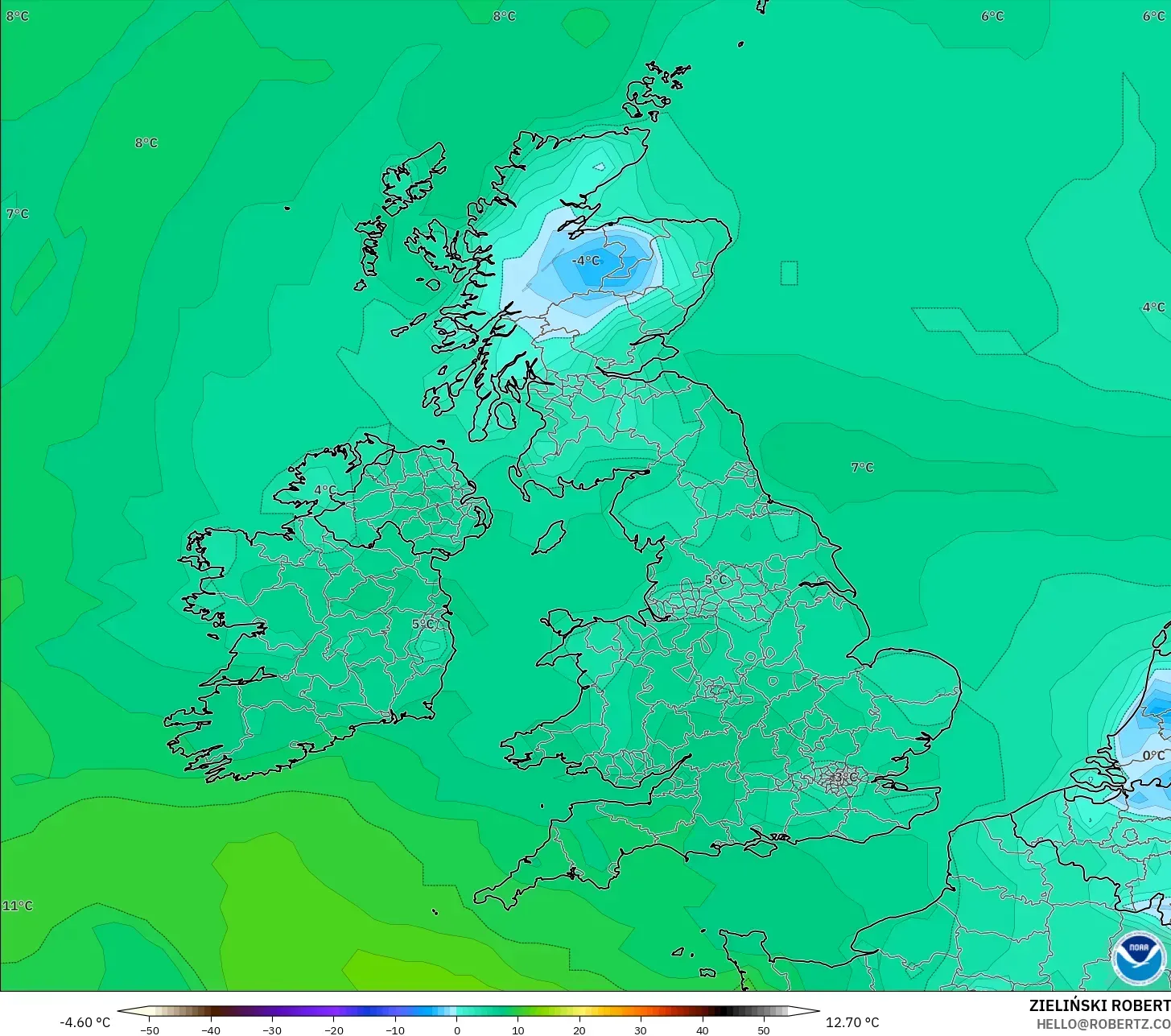 GFS modelo - Reino Unido, Ponto de orvalho a 2 m