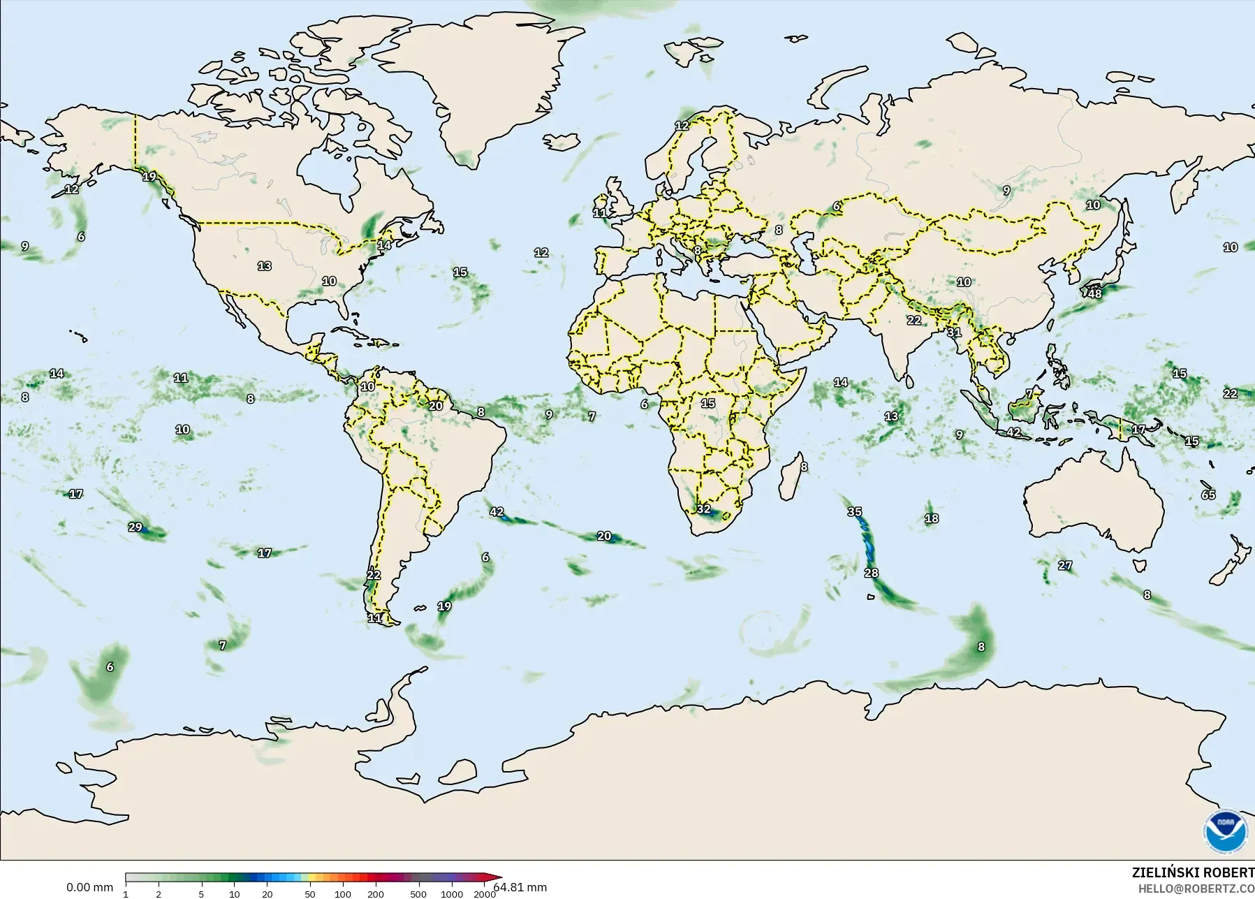 GFS modelo - Mundo, Acúmulo de precipitação