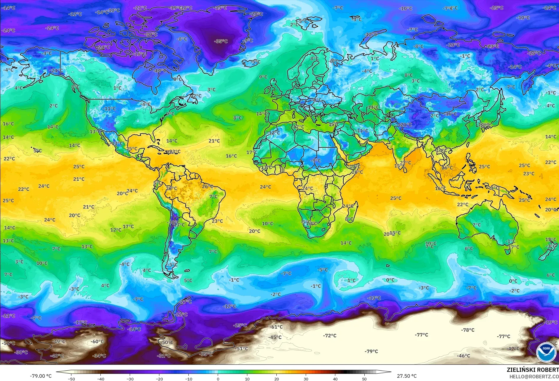 GFS modelo - Mundo, Ponto de orvalho a 2 m
