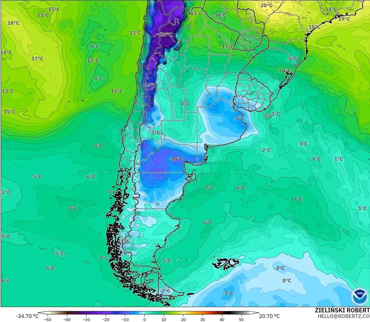 GFS modelo - Argentina, Ponto de orvalho a 2 m