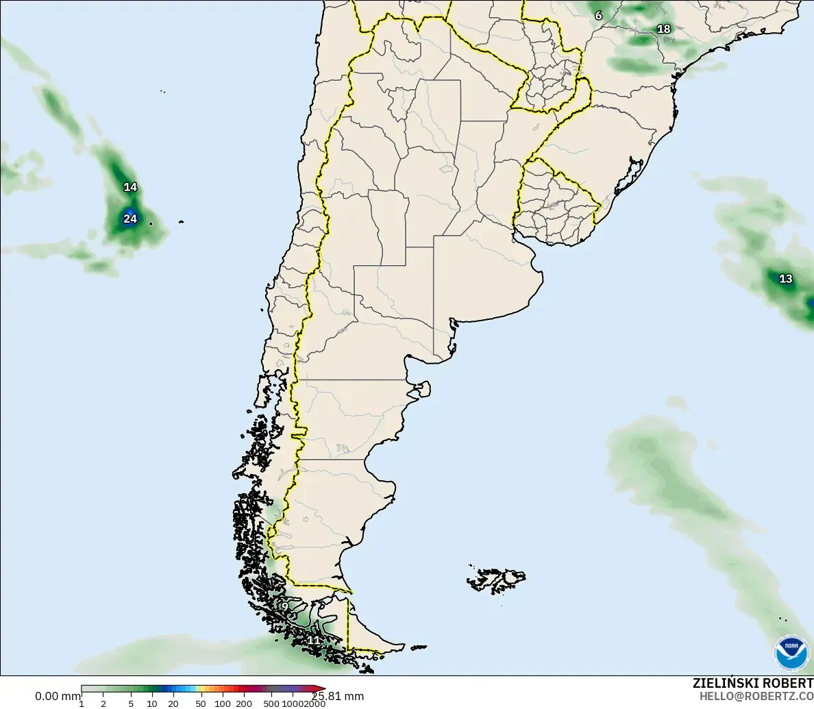 GFS modelo - Argentina, Acúmulo de precipitação