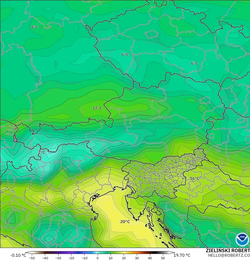 GFS modelo - Áustria, Ponto de orvalho a 2 m