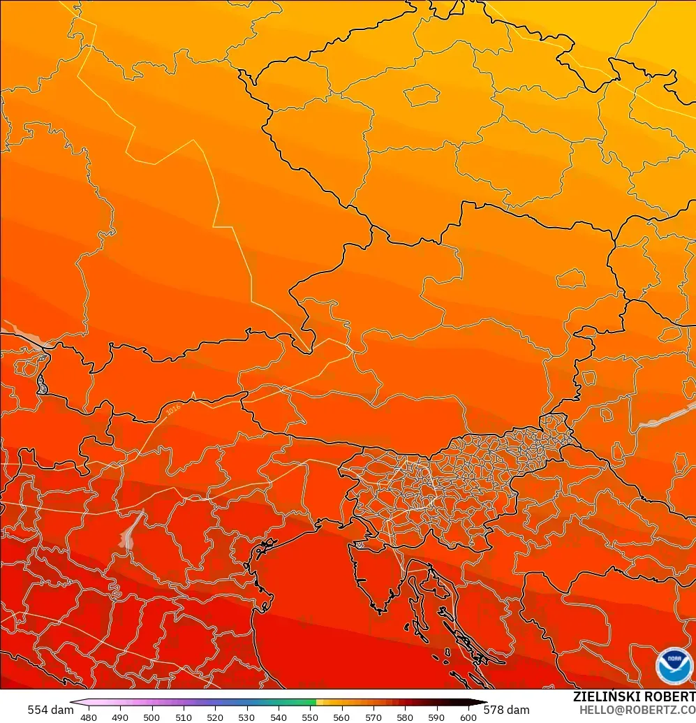 GFS modelo - Áustria, Altura geopotencial a 500 hPa