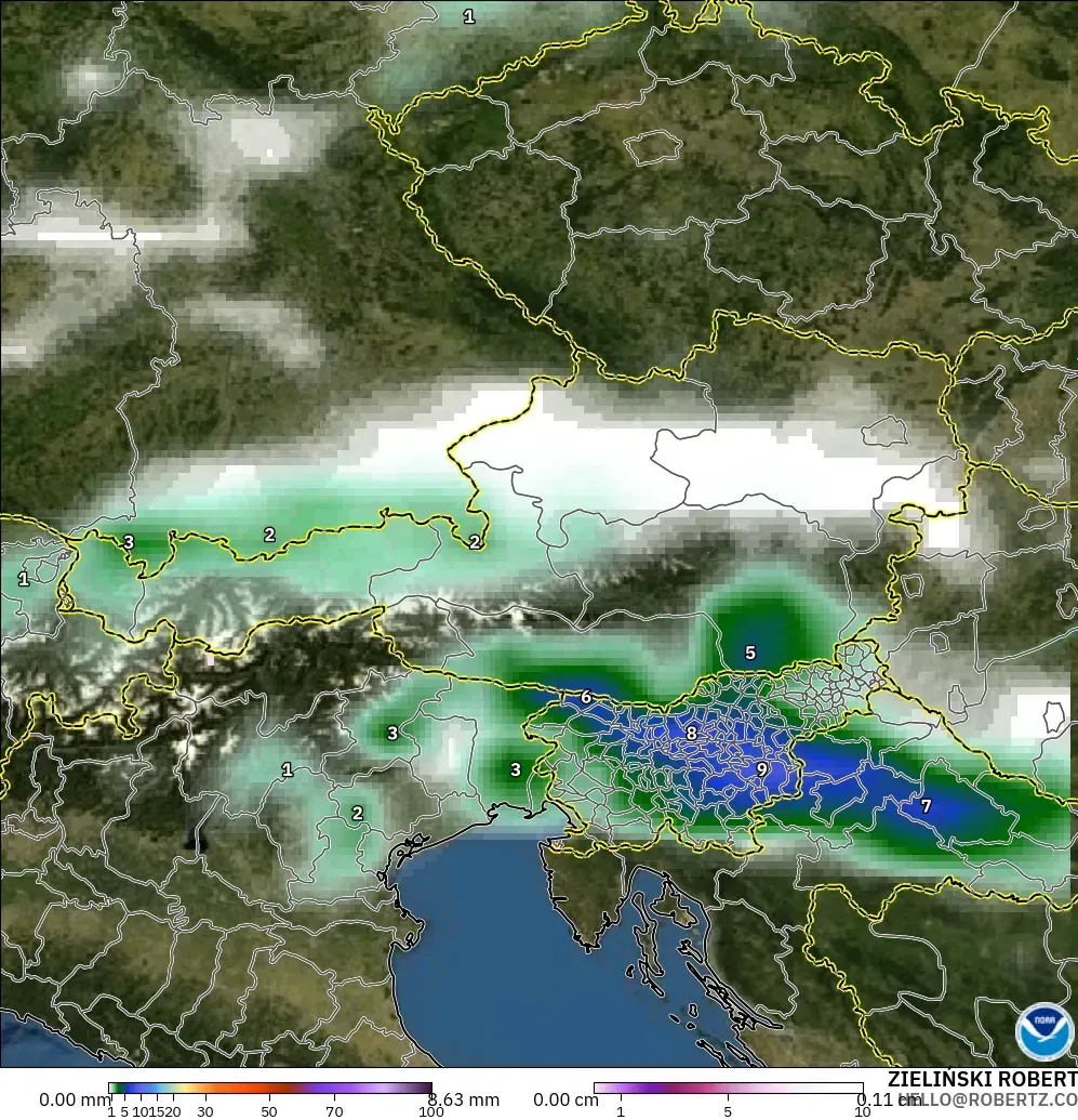 GFS modelo - Áustria, Precipitação, nuvens e pressão