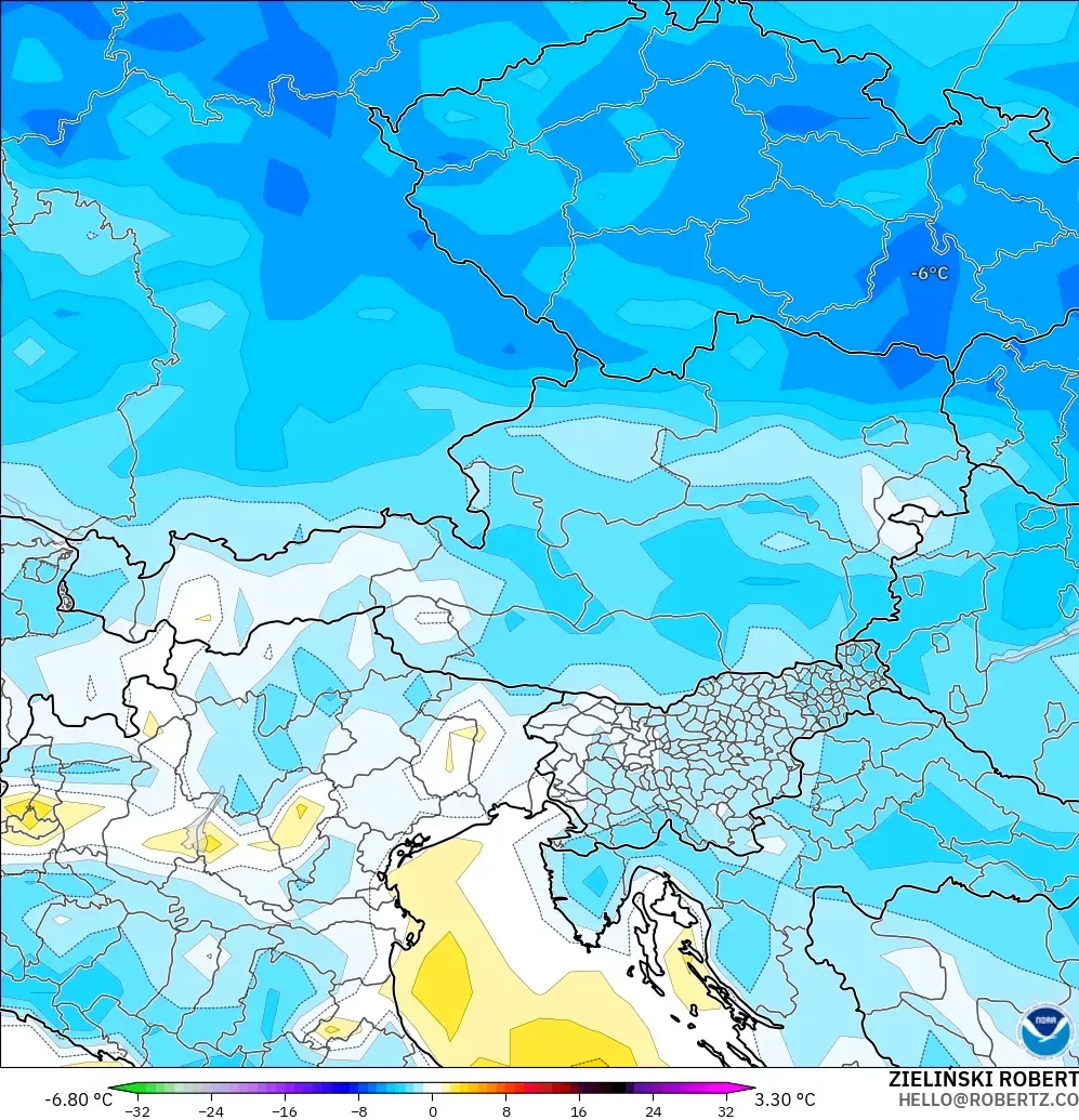 GFS modelo - Áustria, Anomalia de temperatura a 2 m