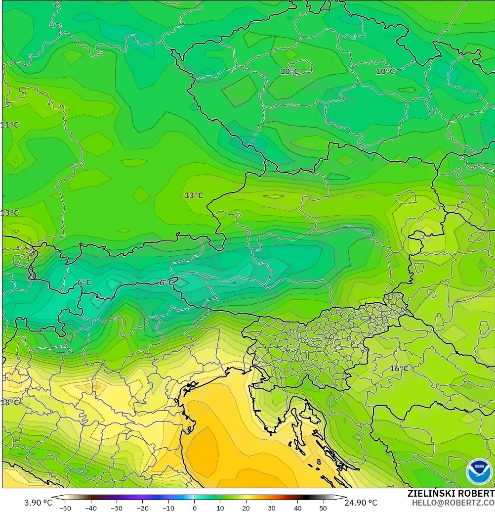GFS modelo - Áustria, Temperatura a 2 m