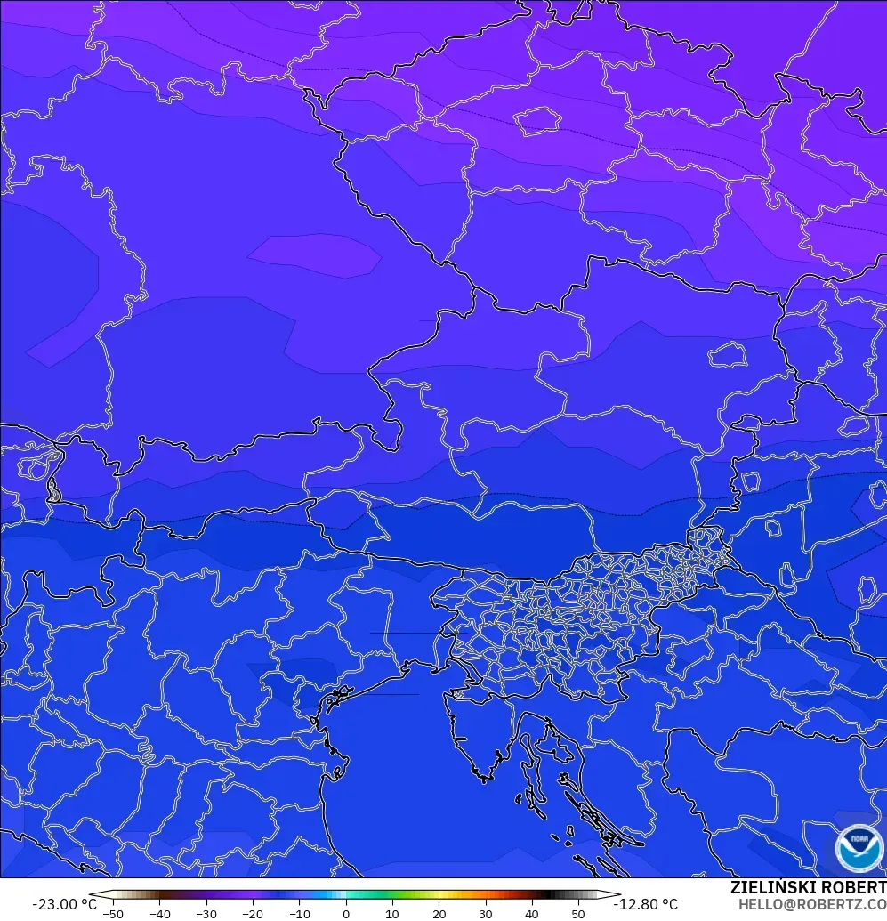 GFS modelo - Áustria, Temperatura a 500 hPa