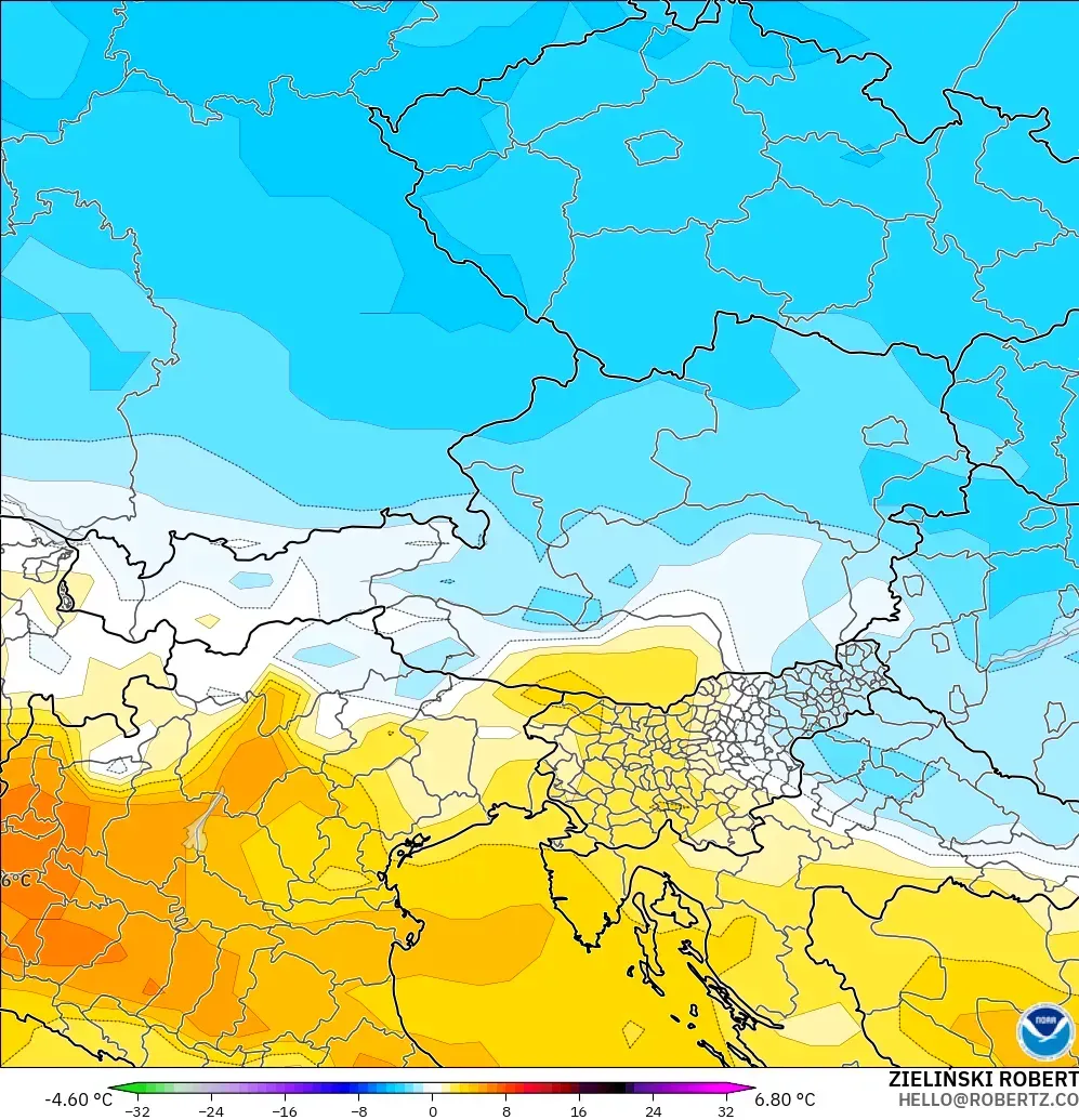 GFS modelo - Áustria, Anomalia de temperatura a 850 hPa