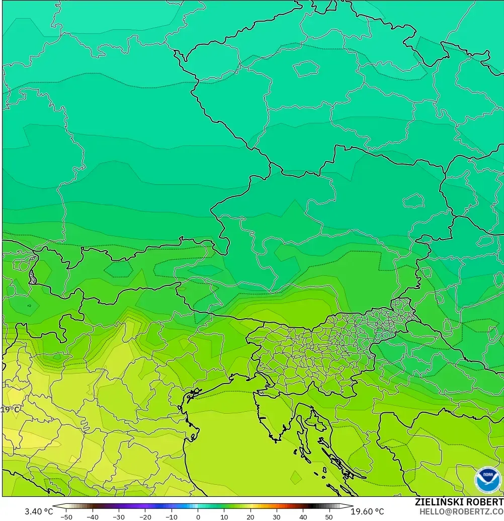 GFS modelo - Áustria, Temperatura a 850 hPa