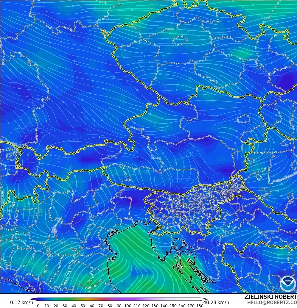 GFS modelo - Áustria, Vento a 10 m