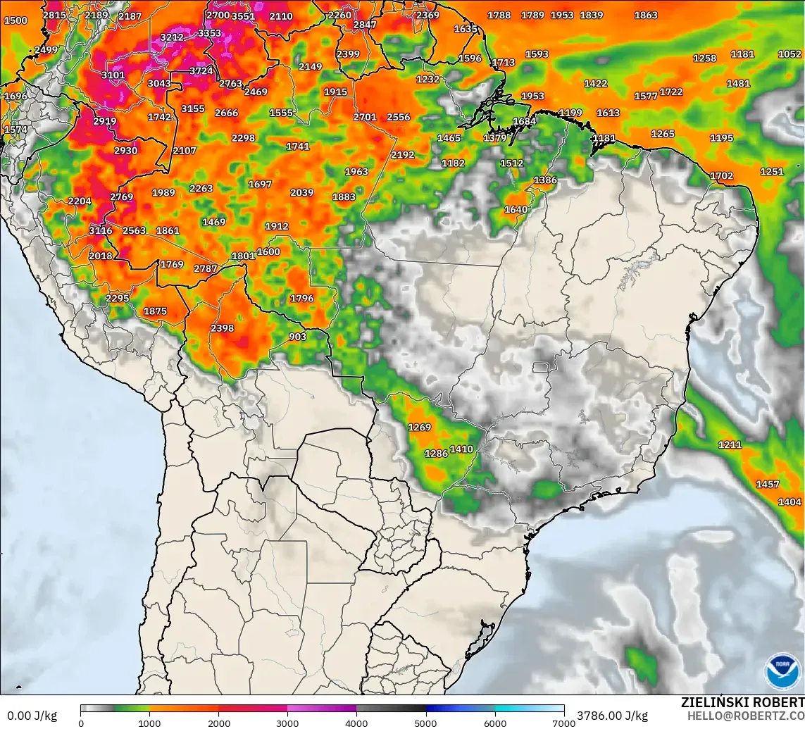 GFS modelo - Brasil, CAPE