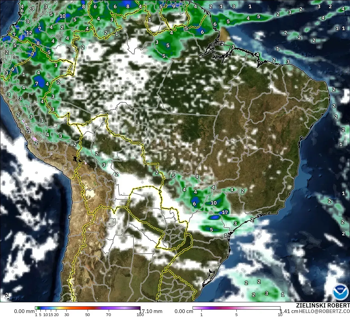GFS modelo - Brasil, Precipitação, nuvens e pressão