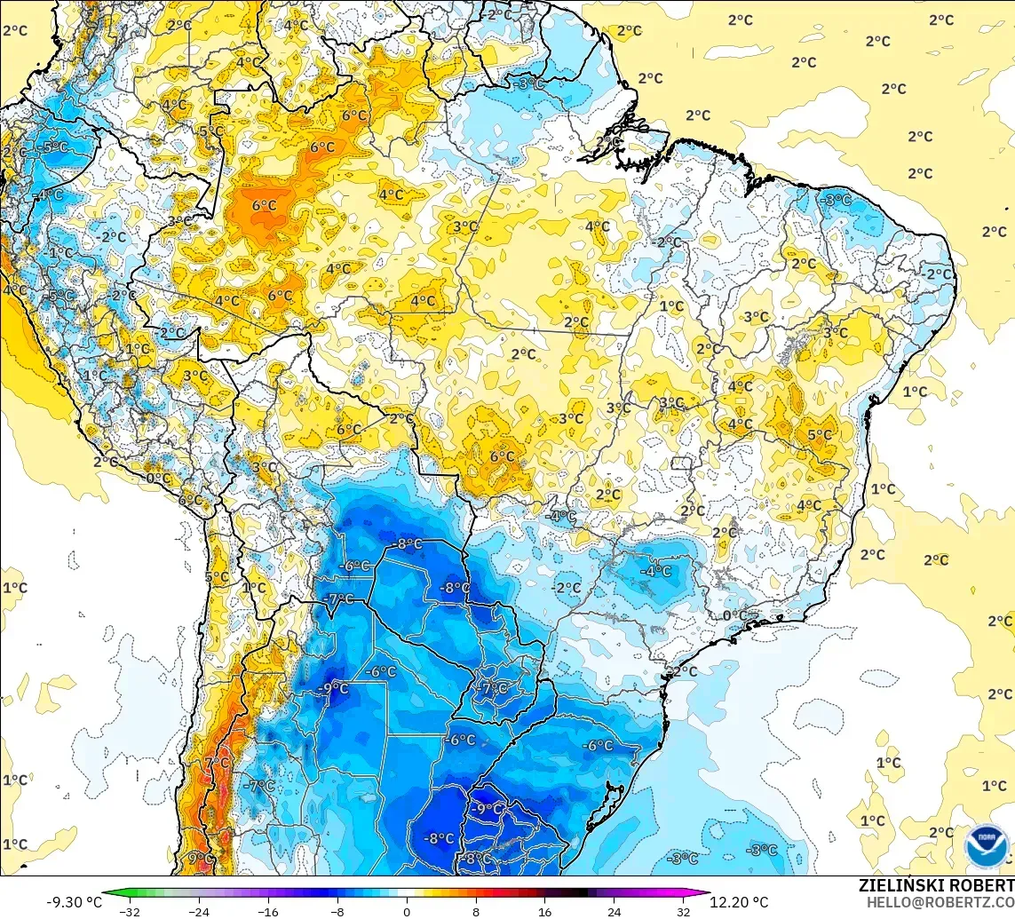 GFS modelo - Brasil, Anomalia de temperatura a 2 m