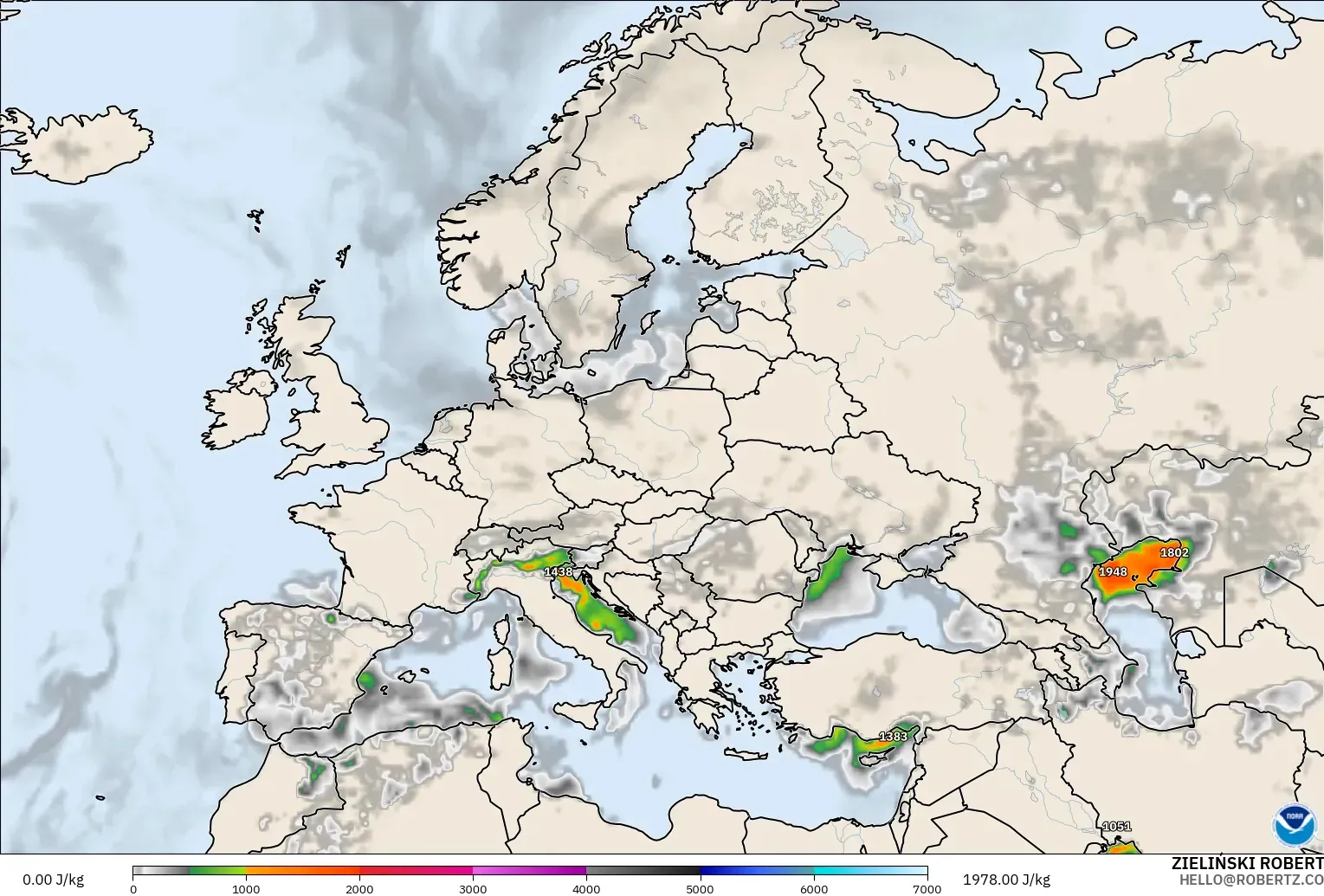 GFS modelo - Europa, CAPE