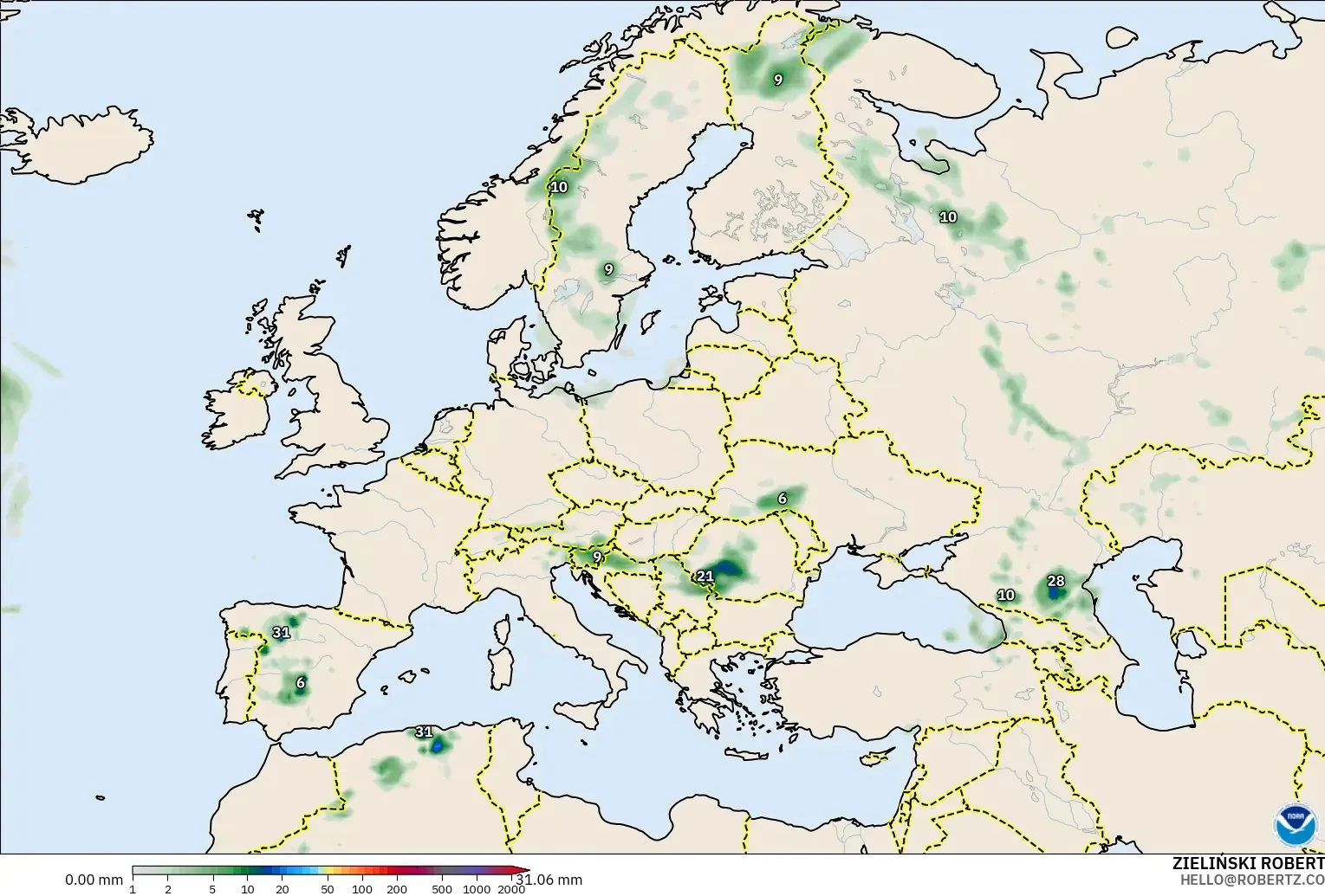 GFS modelo - Europa, Acúmulo de precipitação