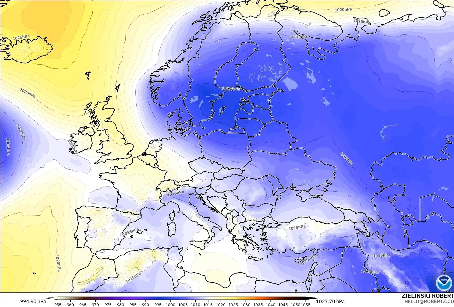 GFS modelo - Europa, Pressão