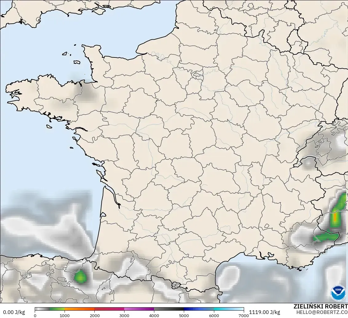 GFS modelo - França, CAPE
