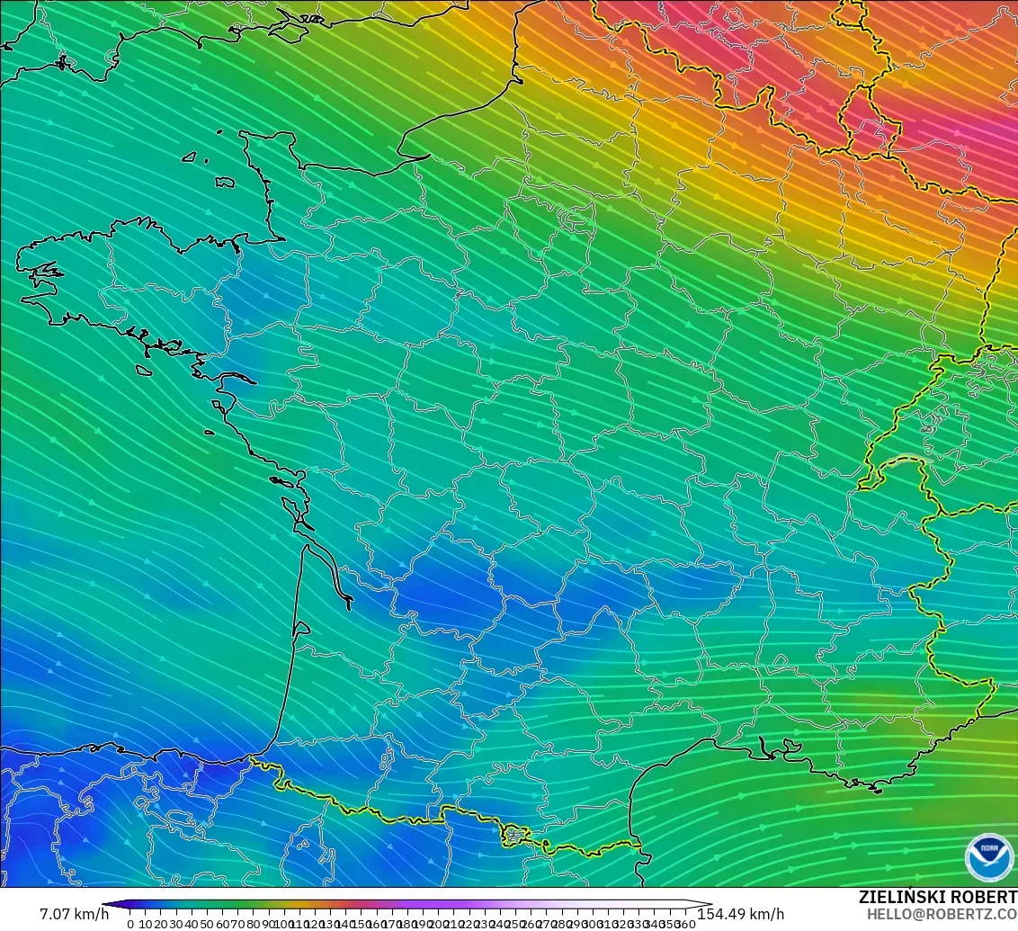 GFS modelo - França, Vento a 300 hPa (corrente em jato)