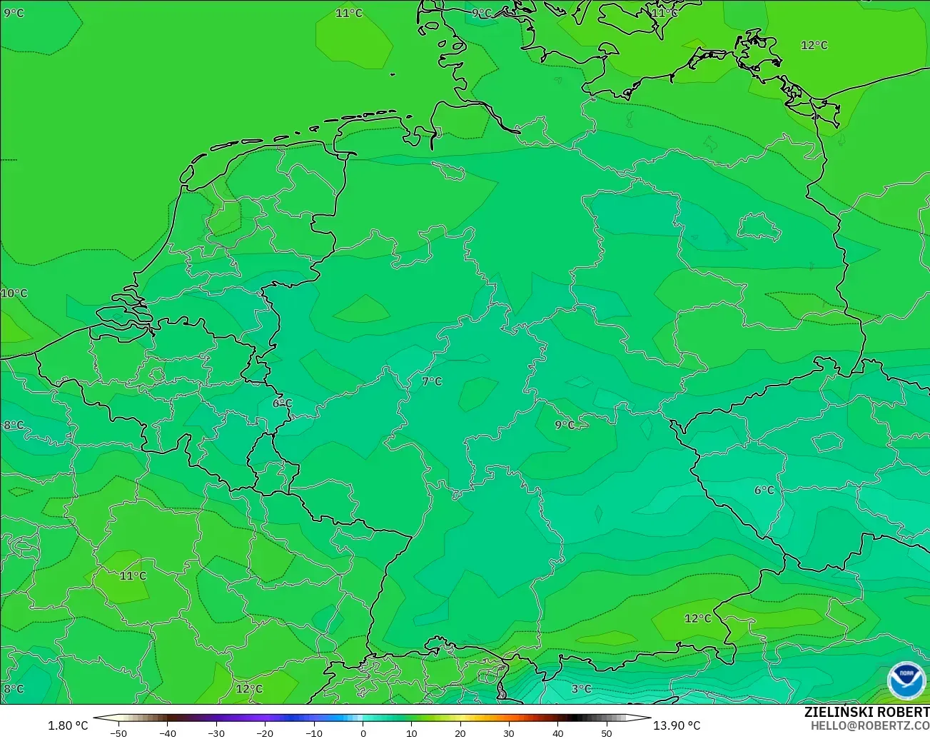 GFS modelo - Alemanha, Ponto de orvalho a 2 m