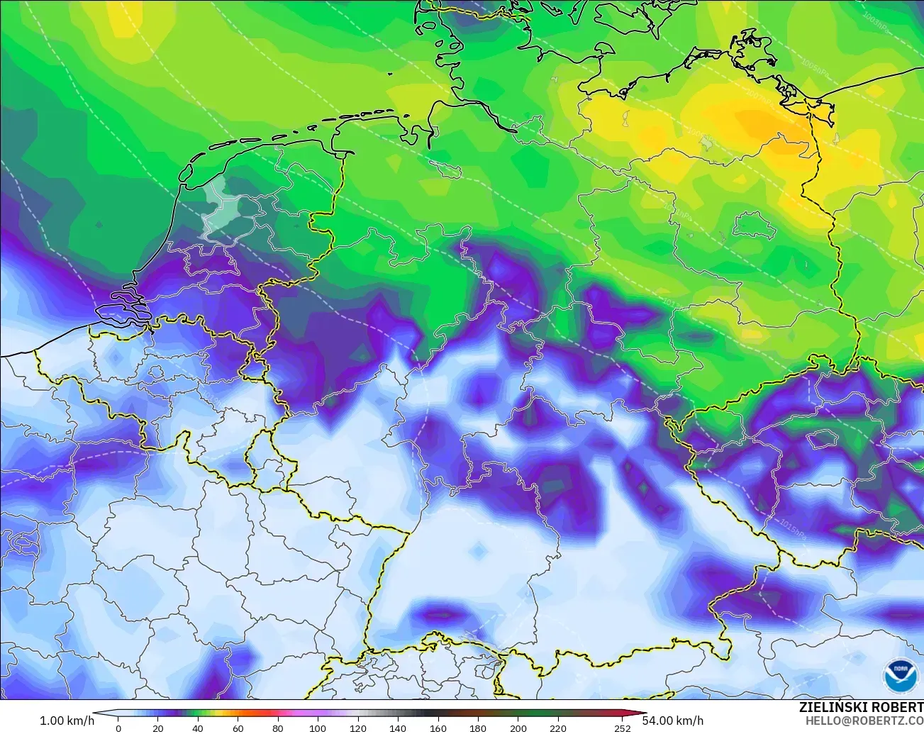 GFS modelo - Alemanha, Rajadas de Vento Máximas