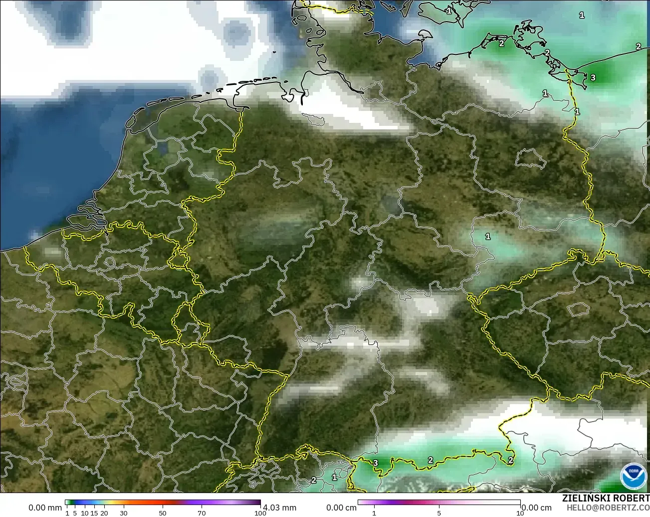 GFS modelo - Alemanha, Precipitação, nuvens e pressão