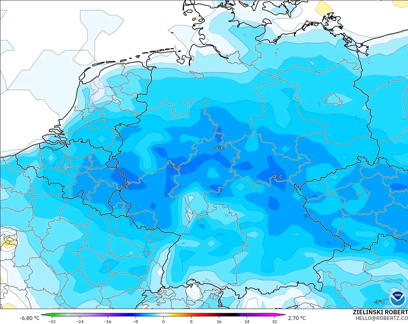 GFS modelo - Alemanha, Anomalia de temperatura a 2 m