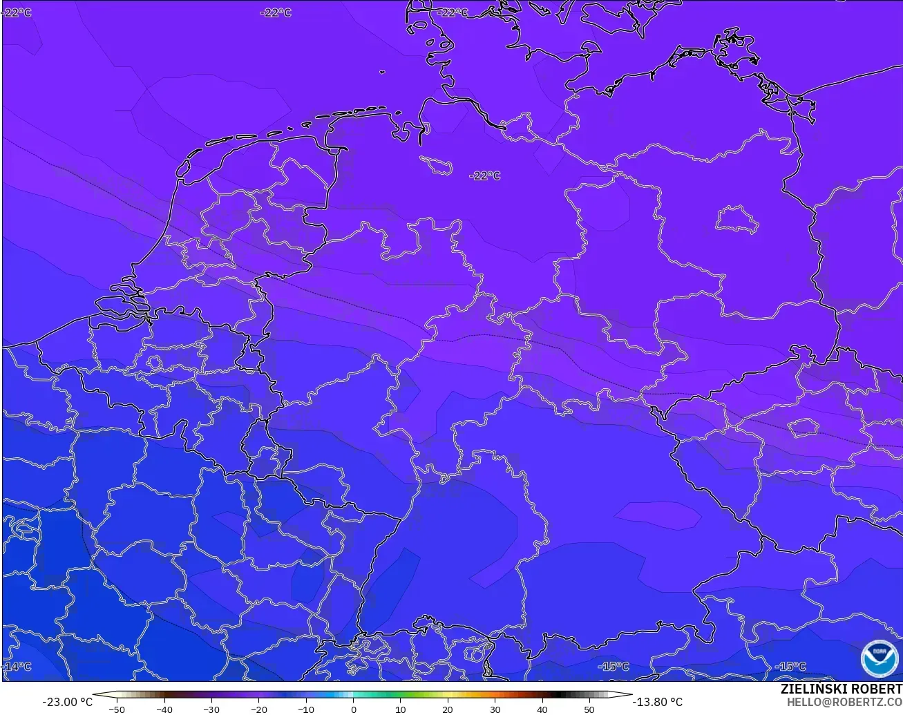 GFS modelo - Alemanha, Temperatura a 500 hPa