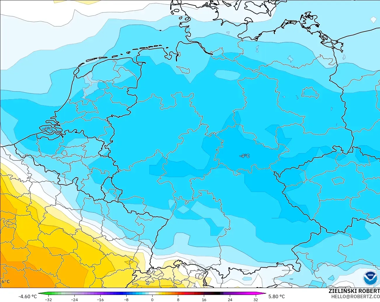 GFS modelo - Alemanha, Anomalia de temperatura a 850 hPa