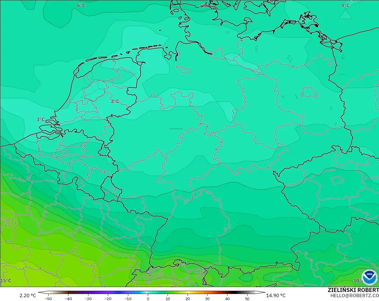 GFS modelo - Alemanha, Temperatura a 850 hPa