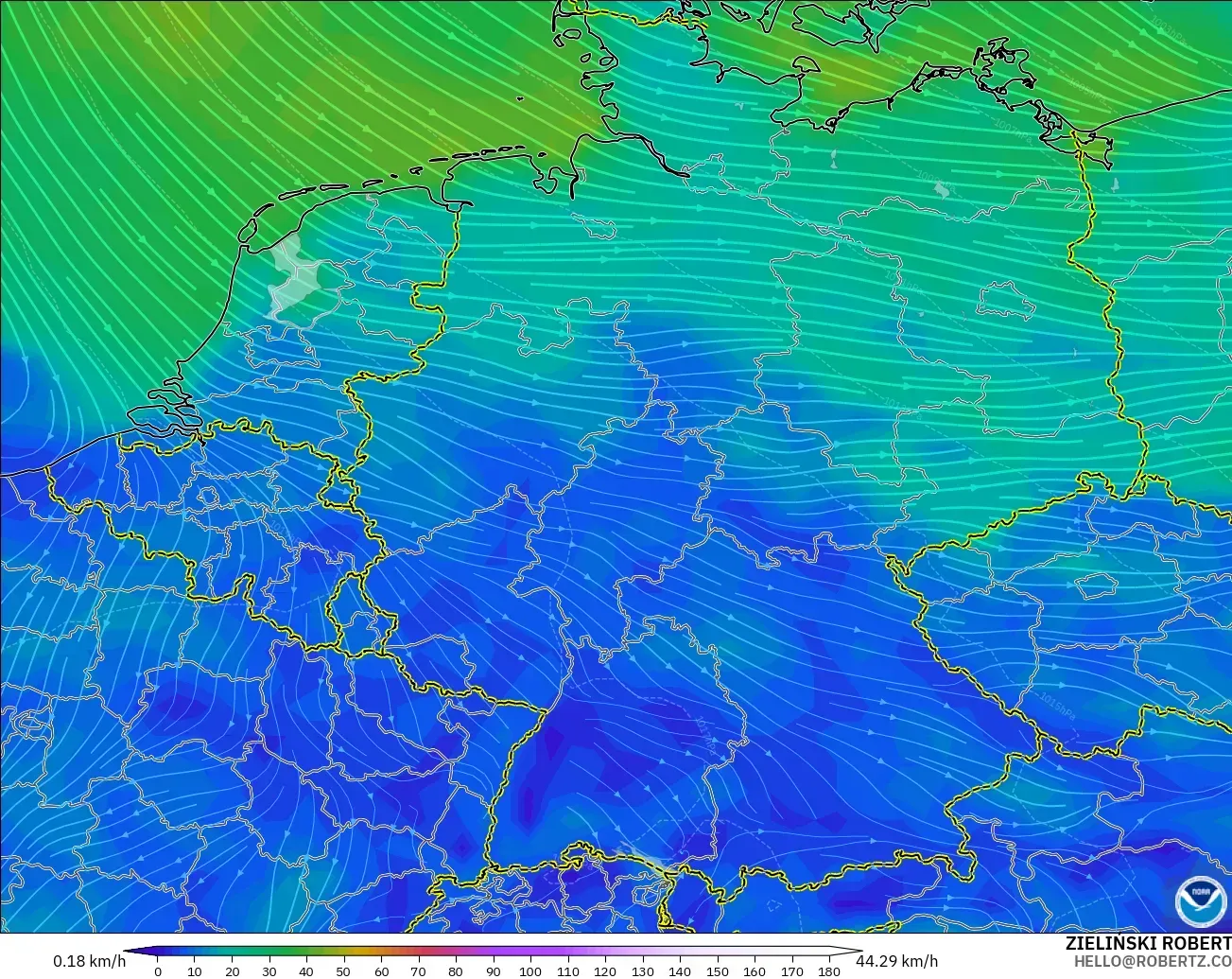 GFS modelo - Alemanha, Vento a 10 m
